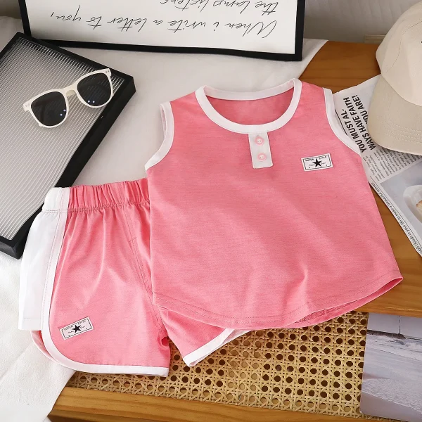 Children's Casual Style Summer Vest Suit Boys' Sleeveless Hot Pants & Girls' Shorts Breathable Thin Clothes- - Image 3