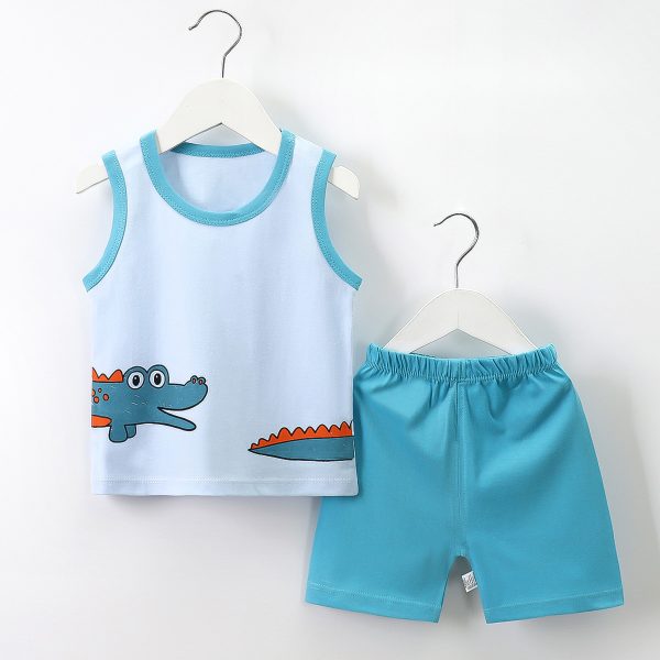 2025 Summer New Children's Vest Suit Pure Cotton Baby Boys and Girls Sleeveless Shorts Clothes Set - Image 5