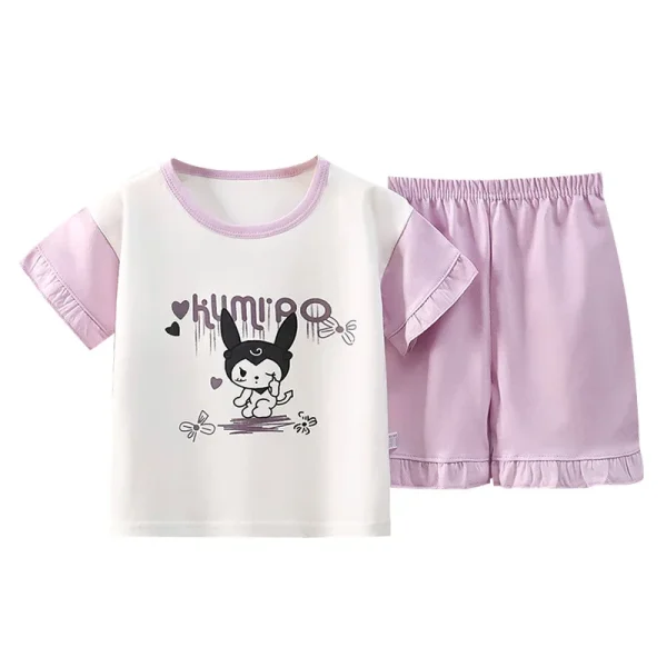 New Summer Collection 100% Cotton Children's Pajamas Suit Girls' Loose Short-Sleeved Shorts Lace Breathable Home Clothes for - Image 5