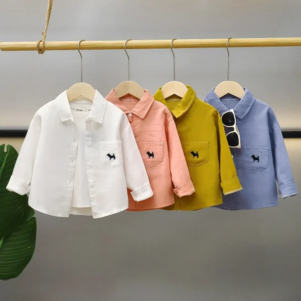 Pure Cotton Children's Clothing Casual Long-Sleeved Shirts T-Shirts for Boys Girls Baby Lapel Outwears for Spring