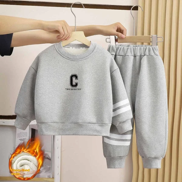 Autumn Winter Children's Two-Piece Sweatshirt Set New Baby Fleece-Lined Thickened Outer Wear for Boys Girls Kidsren's Clothing - Image 6