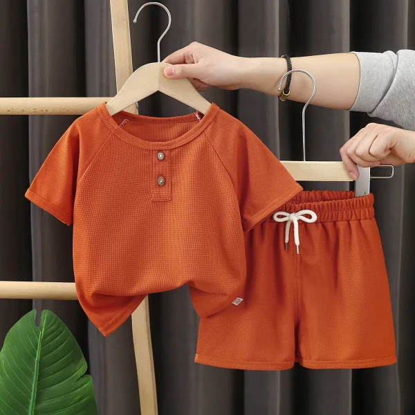 New Arrival 1-7 Years Baby Boys Round Neck Short Sleeve Summer Set Solid Color Boys T-Shrit+Shorts 2pcs Set
