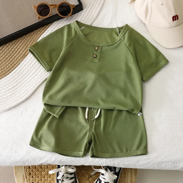 New Arrival 1-7 Years Baby Boys Round Neck Short Sleeve Summer Set Solid Color Boys T-Shrit+Shorts 2pcs Set - Image 5