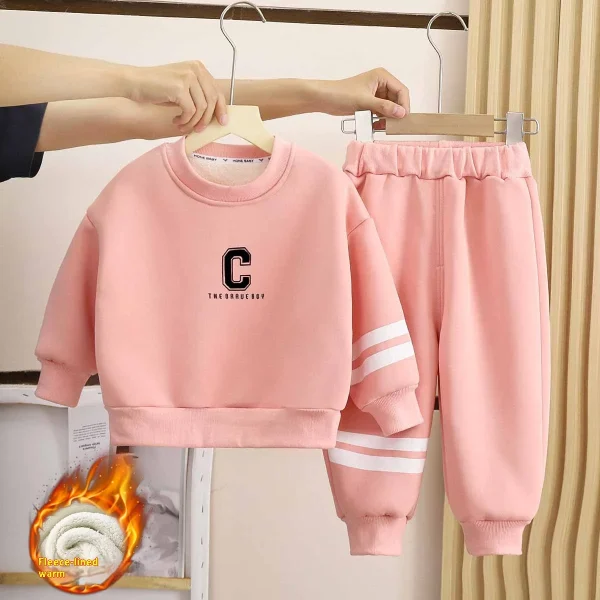 Autumn Winter Children's Two-Piece Sweatshirt Set New Baby Fleece-Lined Thickened Outer Wear for Boys Girls Kidsren's Clothing - Image 4