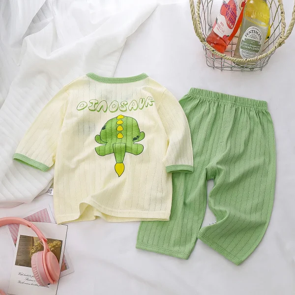 Pure Cotton Children's Home Clothing Set Summer New Baby Pajamas for Boys & Girls Breathable Air Conditioning Carton Pattern - Image 3