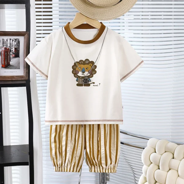 Children's Casual Summer Short Sleeve Suit Capri Pants Western Style Loose Breeches for Boys Baby Clothing Cartoon - Image 4