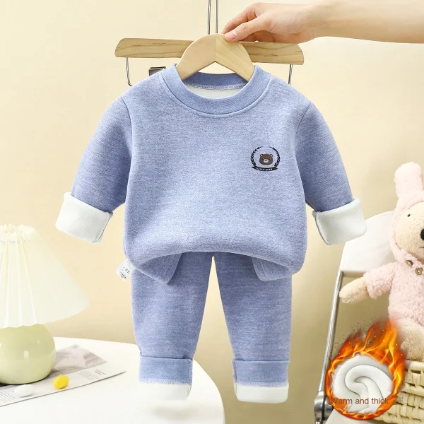Children's Winter Autumn Thermal Clothing Set Fleece Lined Boys' Underwear Girls' Thickened New Baby Clothes with Solid Pattern - Image 4