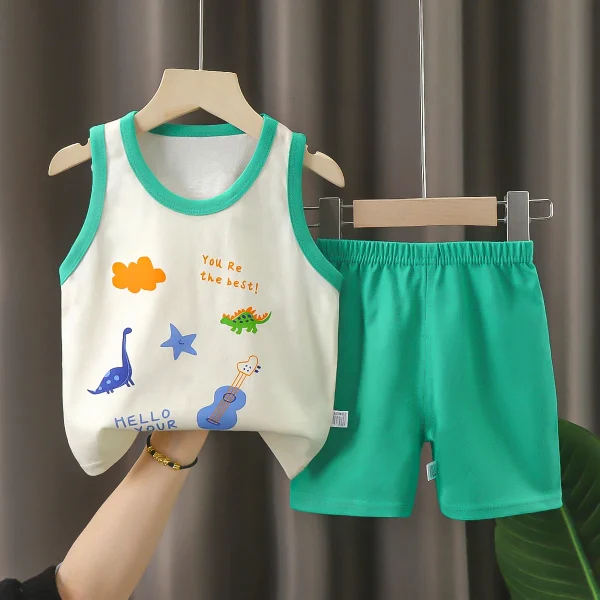 s 100% Cotton Kids Boy Clothes Two Piece Sets Sleeveless Vest Shorts Summer Breathable Children Clothing Girls Sets - Image 4