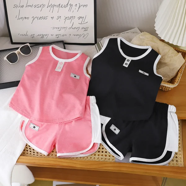 Children's Casual Style Summer Vest Suit Boys' Sleeveless Hot Pants & Girls' Shorts Breathable Thin Clothes-