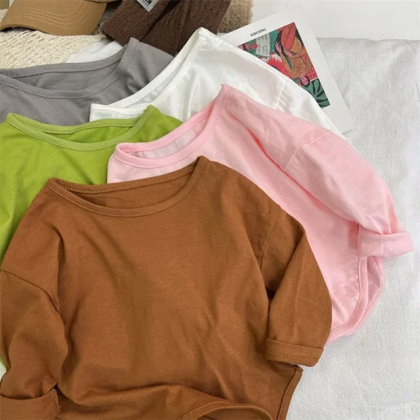 Children's Casual Long Sleeve T-Shirt Pure Cotton Knitted Base Top for Boys Girls Autumn Inner Wear Baby Clothing - Image 2