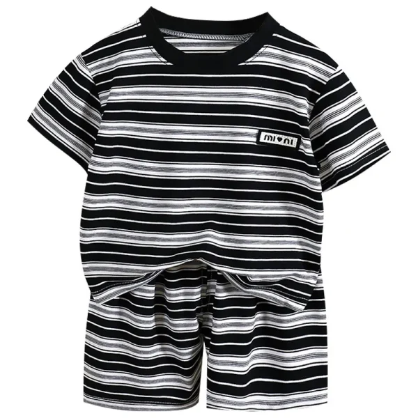 New Summer Children's Casual Short-Sleeved Suit Boys Striped Breathable Baby Shorts Two-Piece Kids' Clothing MOQ 2pcs - Image 2