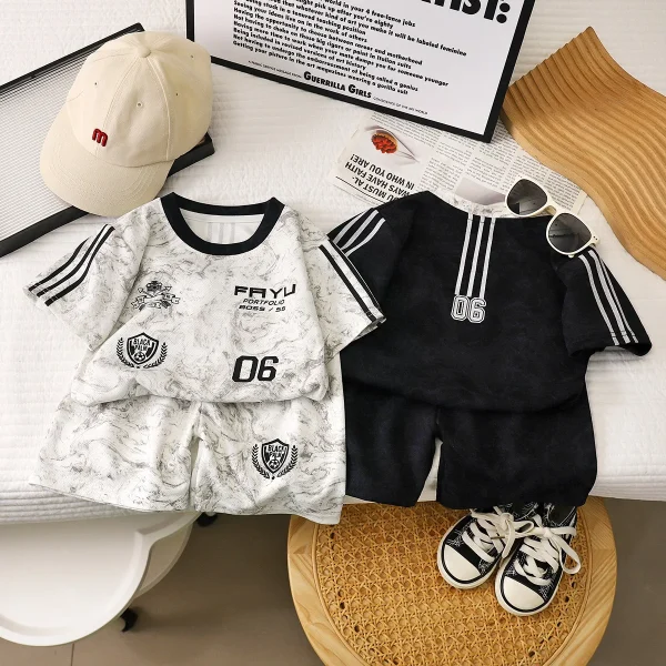 Boys' Fashionable Summer Short-Sleeved Suits New Middle-Aged Kidsren's Sports Clothing Sports Boys' Clothing Sets