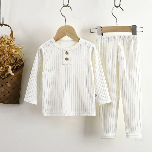 Autumn New Children's Casual Underwear Set Korean Style Baby Ribbed Homewear for Boys and Girls De Rong - Image 4