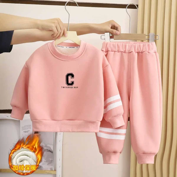 Children's Hoodie Set New Autumn and Winter Baby Fleece and Thick Warm Boy and Girl Two Sets of Outerwear Children's Wear - Image 4