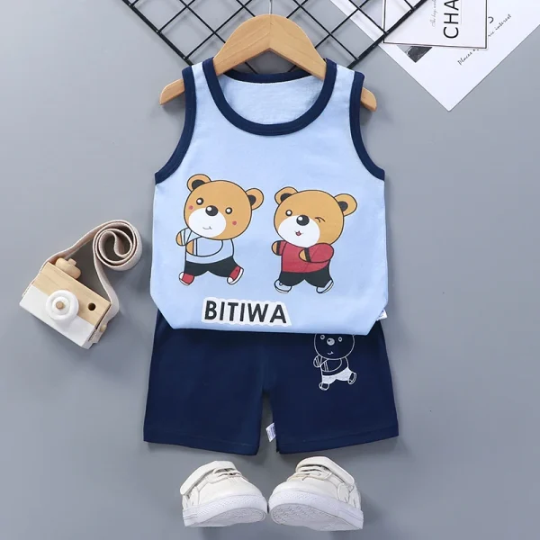 New Style Children's Sleeveless Short-sleeved Shorts Casual Suit Children's Vest 100% Cotton Summer Clothes for Boys and Girls - Image 2