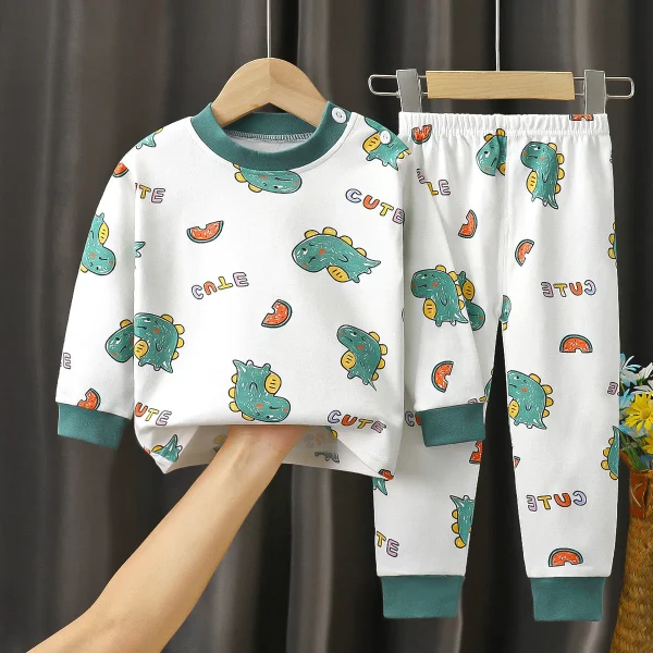 Kids New Style Autumn and Winter Pure Cotton Printing Underwear Set Baby Trousers and Tops Children's Clothing