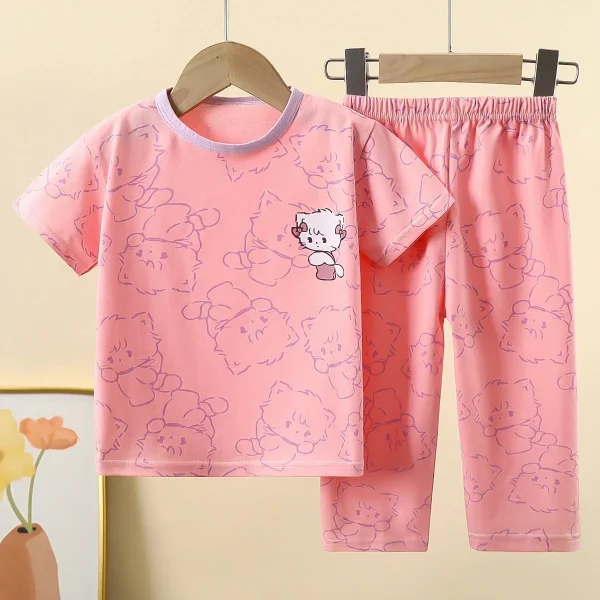 Summer Short Sleeve Two Pieces Child Pyjamas Cotton Kids Pajama Sets Cartoon Children's Sleepwear - Image 2
