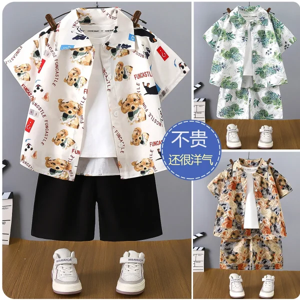 Summer New Children's Shirt Set Wear Boys Casual Fashion Baby Thin Breathable Two-piece Set