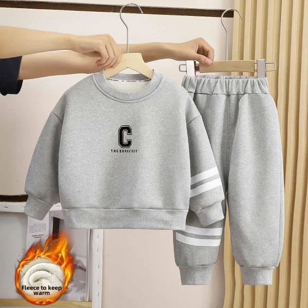Autumn Winter Children's Two-Piece Sweatshirt Set New Baby Fleece-Lined Thickened Outer Wear for Boys Girls Kidsren's Clothing