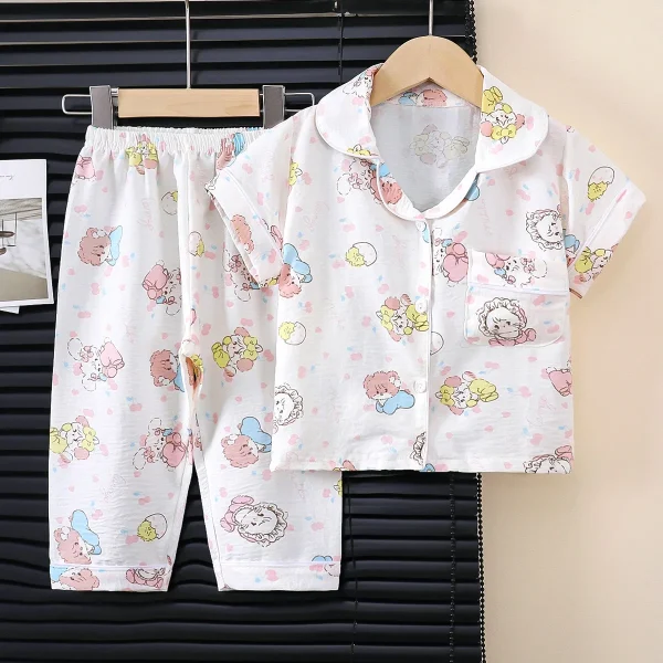 Children Short Sleeve Cardigan Home Wear Boys and Girls Lapel Cartoon Printed Pyjamas Child Casual Pajamas - Image 2