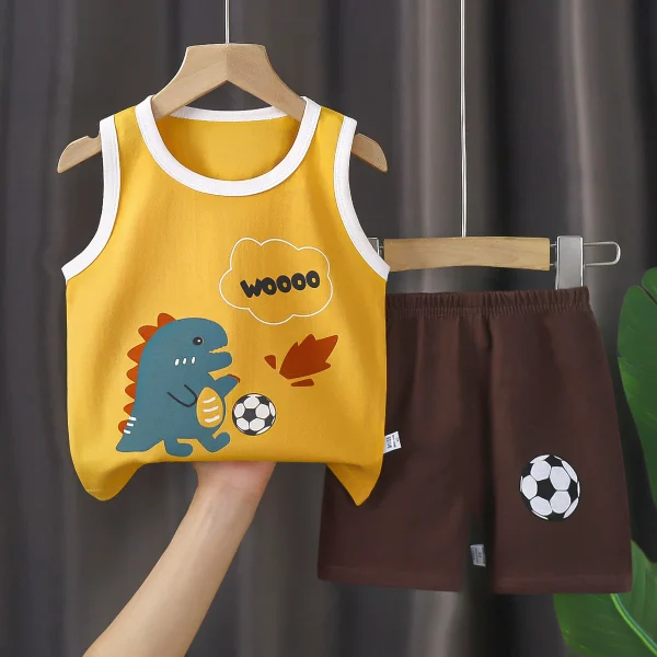 China Made Summer Cotton Set Boys and Girls Cotton Summer Pajamas Summer Children's Vest Set - Image 4