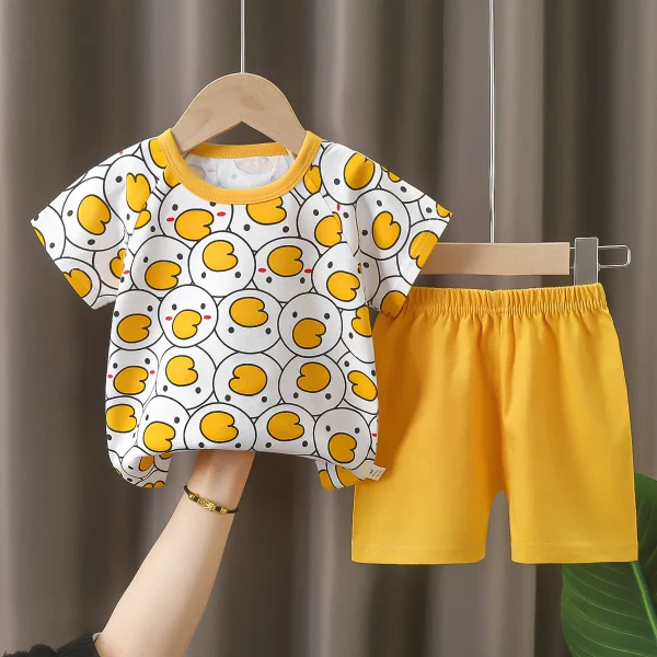 Pure Cotton Short-Sleeved T-Shirt for Boys and Girls Casual Print Style Summer Thin Clothing Sets for Babies and Kids - Image 4