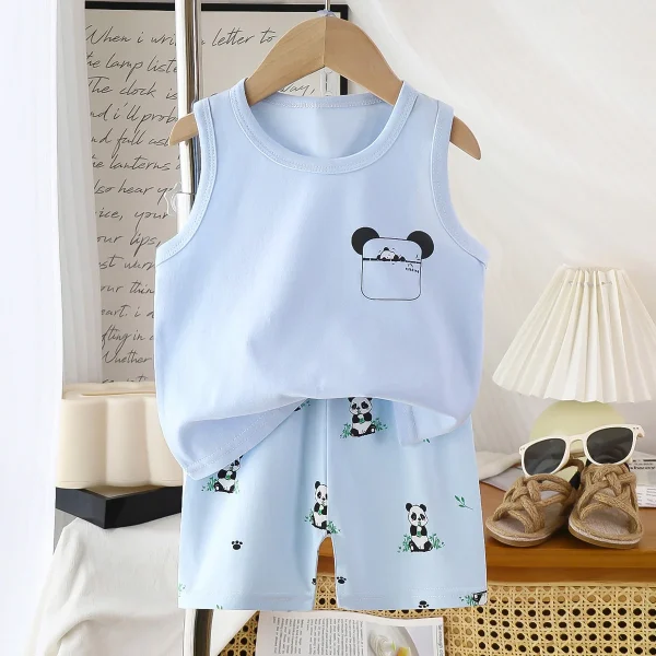 Summer Cotton Vest Set for Boys and Girls Casual 100% Cotton Pajamas Summer Children's Clothing - Image 6