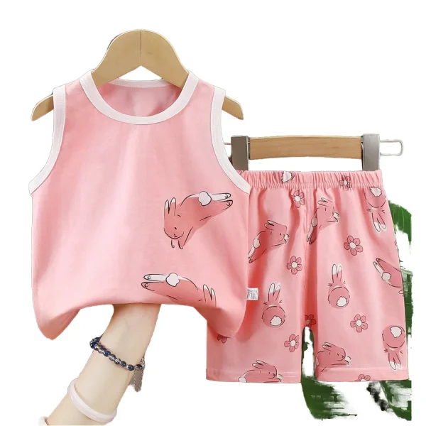Children's Vest Set Cotton Sleeveless Summer Dress for Boys and Girls New 0-6 Years Old Two-piece Set