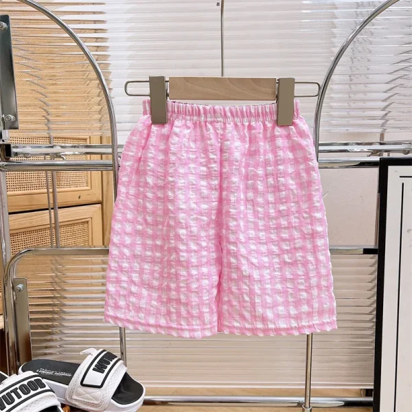 Mid-Child Summer Casual Kids' Pants New Boys' & Girls' Home Sleep Shorts in Plaid Cotton Loose Fit for Home Use - Image 6