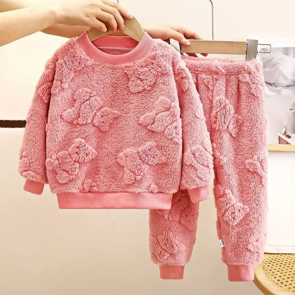Autumn Winter Flannel Pajamas Set for Kids Casual Home Clothing with Animal Pattern Warm Thickened Fleece Boys Baby New Design - Image 6
