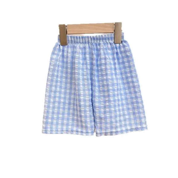 Mid-Child Summer Casual Kids' Pants New Boys' & Girls' Home Sleep Shorts in Plaid Cotton Loose Fit for Home Use - Image 2