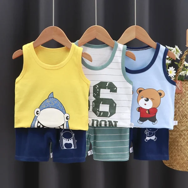 Baby Clothes Sets Vest Pullover Summer Cotton New Vest Shorts Boys and Girls Sleeveless Sets Children's Clothing - Image 3