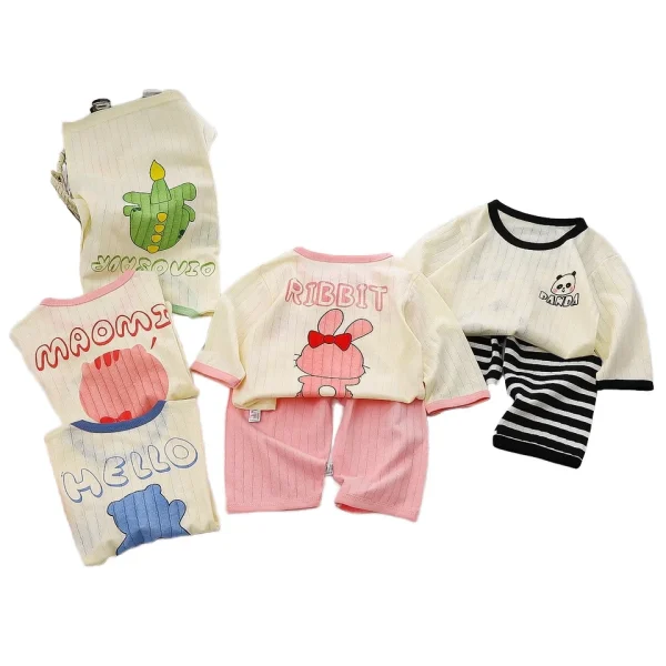 Pure Cotton Children's Home Clothing Set Summer New Baby Pajamas for Boys & Girls Breathable Air Conditioning Carton Pattern