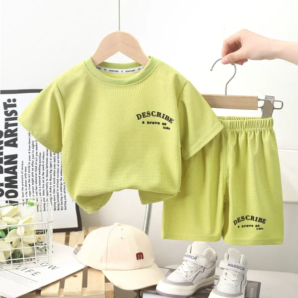 2025 Summer Short-Sleeved Suit for Kids New Korean Style Casual T-Shirt Letter Pattern Boys and Girls' Clothing - Image 3