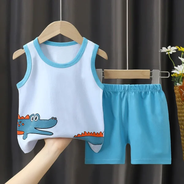 s 100% Cotton Kids Boy Clothes Two Piece Sets Sleeveless Vest Shorts Summer Breathable Children Clothing Girls Sets - Image 6