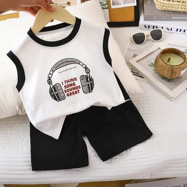 Children's Casual Vest Set Pure Cotton Summer Sleeveless T-Shirt Shorts Korean Version with Wide Shoulders for Boys - Image 6