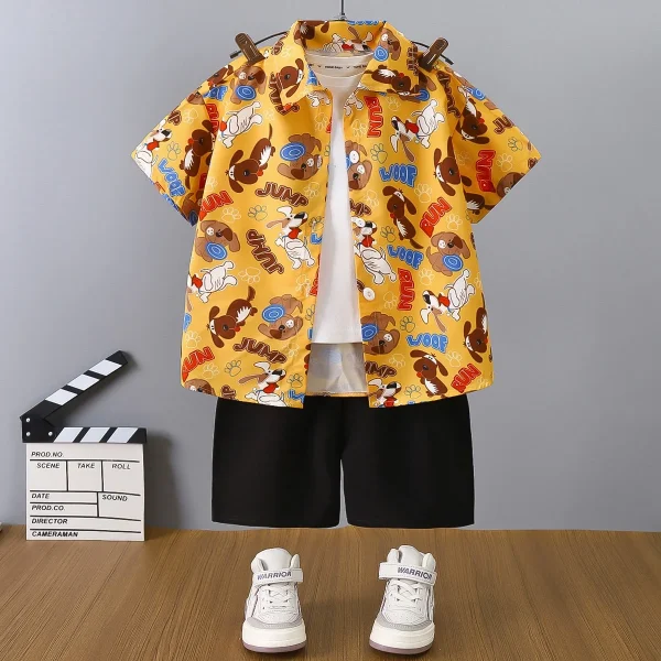 2025 Summer New Harbor Breeze Casual Short Sleeve Shirt Shorts Set for Boys Composed of Jersey for Kids' Wear - Image 6