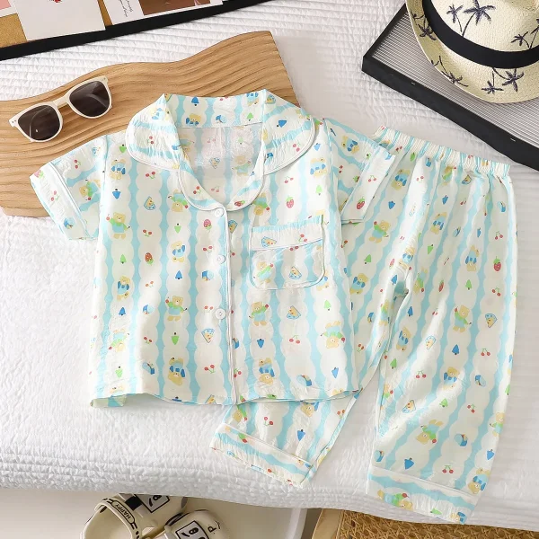 Children Short Sleeve Cardigan Home Wear Boys and Girls Lapel Cartoon Printed Pyjamas Child Casual Pajamas - Image 4