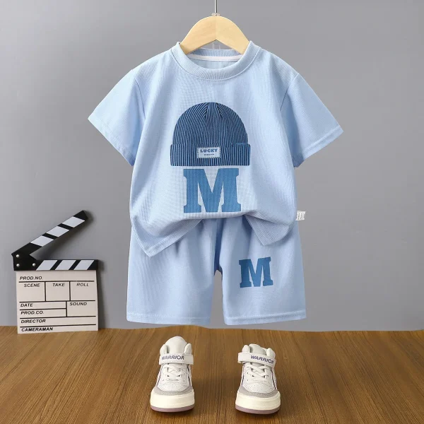 Summer Children's Clothing New Boys' Sleeveless Waffle Vest Set 25 Thin Jersey Denim Fabric Korean for Kids Girls - Image 6