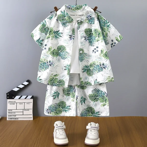 2025 Summer New Harbor Breeze Casual Short Sleeve Shirt Shorts Set for Boys Composed of Jersey for Kids' Wear - Image 4