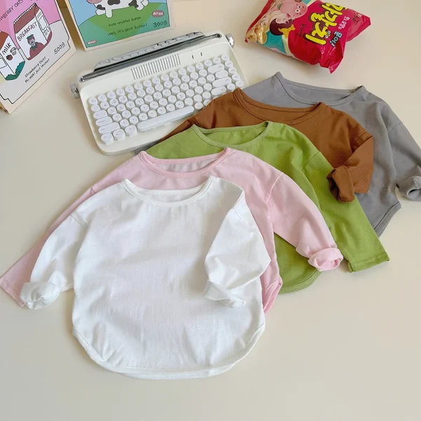 Spring Autumn Long Sleeve Shirt Kids Simple Casual Solid Top Clothing Boy Cotton T-shirt - Image 4