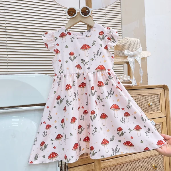 New Baby Flying Sleeve Princess Dress for Girls Floral Skirt Casual Style Small Medium Sizes Children's Clothing - Image 2