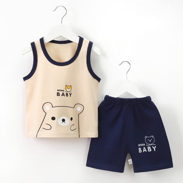 2025 Summer New Children's Vest Suit Pure Cotton Baby Boys and Girls Sleeveless Shorts Clothes Set