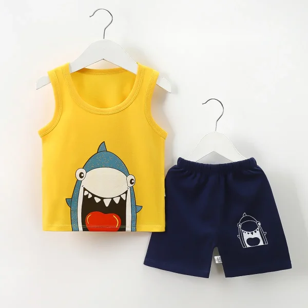 Baby Boys Summer Clothing Cute Cartoon Printing Sleeveless tank Tops Shorts Infant Boy Clothing Sets - Image 3