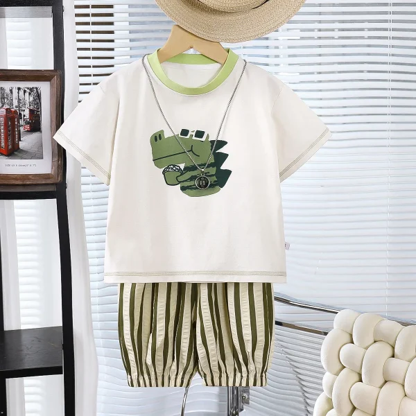 Children's Casual Summer Short Sleeve Suit Capri Pants Western Style Loose Breeches for Boys Baby Clothing Cartoon - Image 2